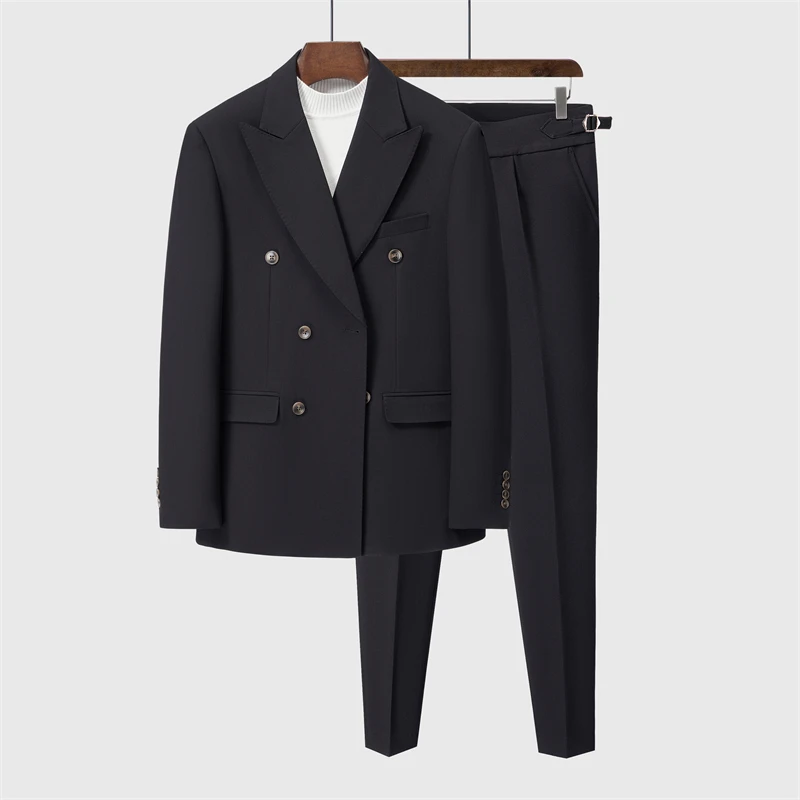 2024 Men\'s Spring and Autumn Slim (suit + Trousers) Men\'s Casual Fashion Handsome Trend Korean Suit Two-piece Set  Polyester