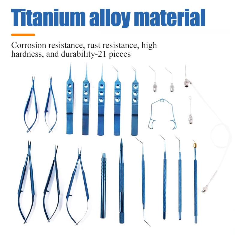 21 Pieces/set of Ophthalmic Cataract Surgical Instruments Set Stainless Steel Titanium Alloy Ophthalmic Precision Surgical Tools