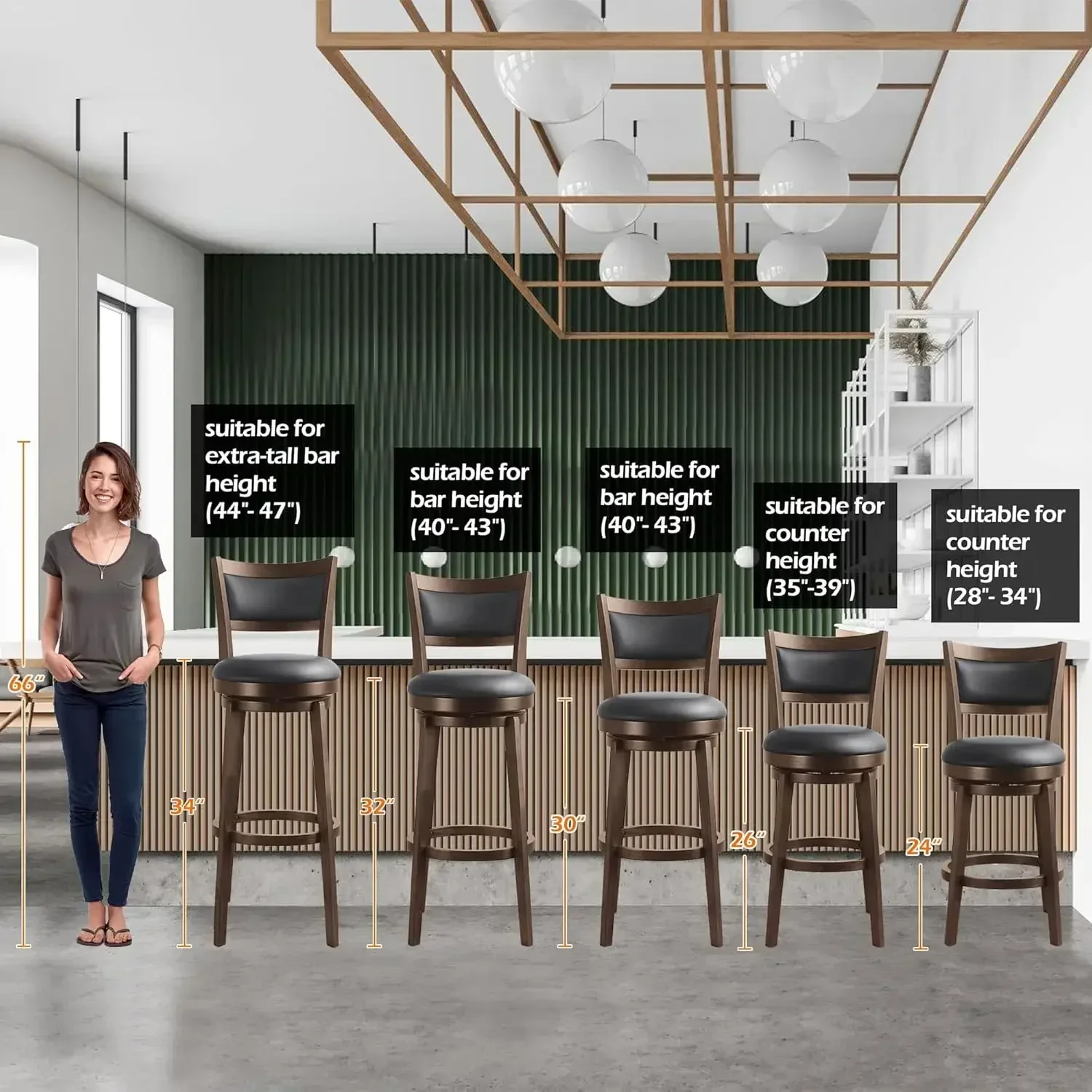 신상품 입고, 할인된 가격! ]30인치 바 높이 스툴 4개 세트 - 높은 등받이 회전 바 스툴, 원목 발판, 카운터 바 스툴