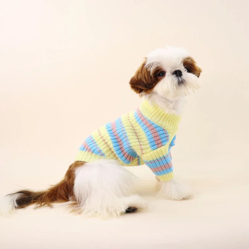 Dog Stripe Sweater Pet Clothes Autumn/Winter Bottom Sweater Schnauzer Bears Malzis Sisch Small Dog Cat Sweater Puppy Clothes