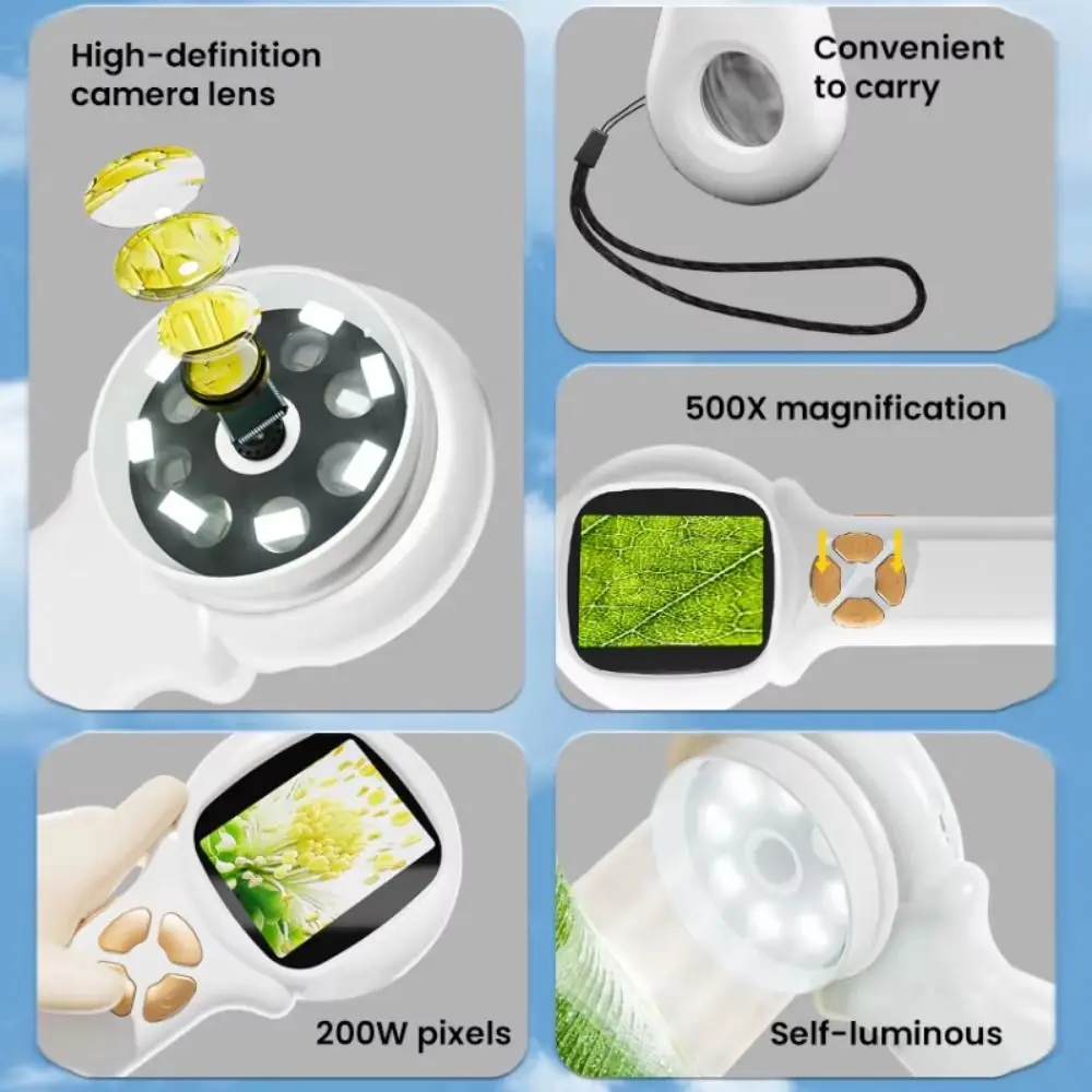 2 Inch IPS Screen Children's Digital Microscope HD Handheld Handheld Digital Microscope 2 Million Pixels 8 LED Light Microscope