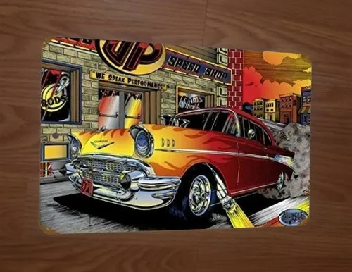 Classic Hot Rod Speed Shop Artwork Cartoon 1950s Gasser  Metal Wall Sign