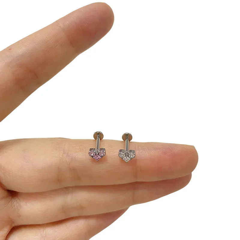 ASTM F136 Titanium EAR PIERC Double Round CZ and Square CZ Paved Top Threaded Labret Studs Tragus Lip Tongue Piercing Jewelry