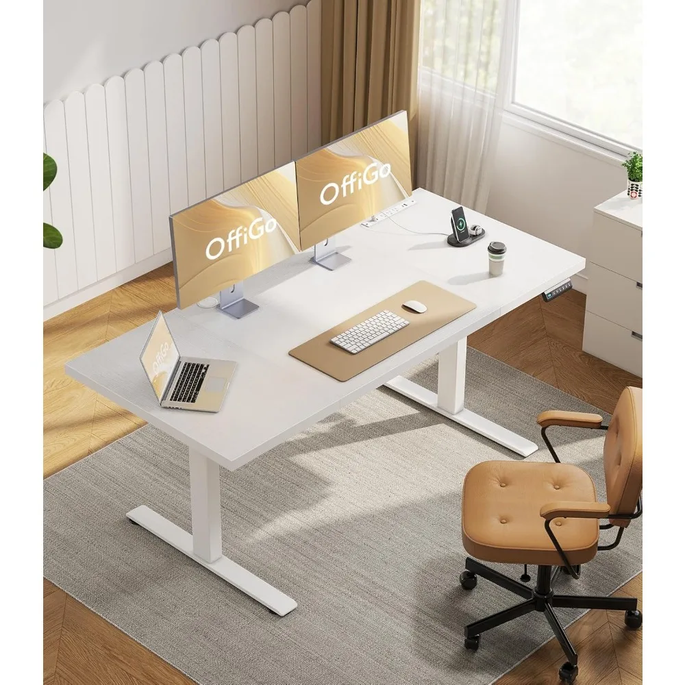 Electric Height Adjustable Standing Desk 71 Inch, Large Sit-Stand Table with Power Outlets, Writing Desk for Office Use