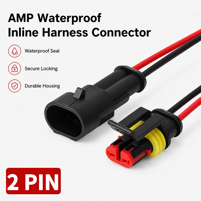 

2 Pin Way Waterproof AMP Auto Connector, 18AWG Male Female Plug Socket with Wire, Quick Disconnect Wire Connectors for Car Truck
