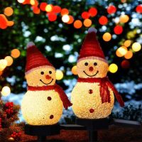 LED Snowman Solar Light Waterproof Solar Powered Snowman Landscape Lamp Ground Mounted Warm White Light Christmas Ground Lamp