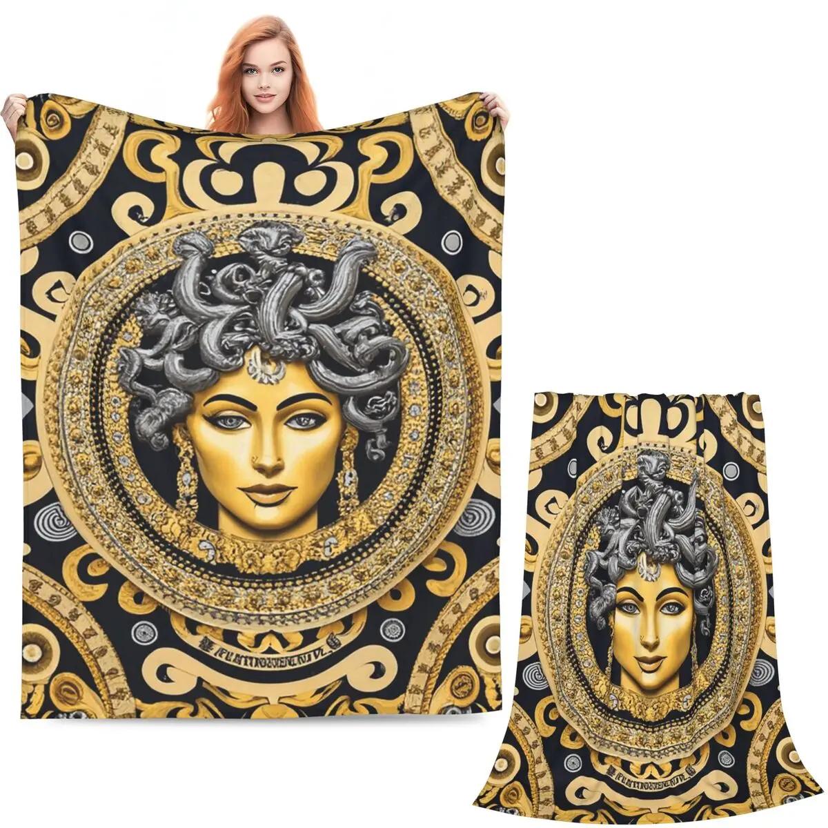 Ancient Greece Medusa Gorgon Vintage Style Blanket Flannel Throw Blanket Bedding for Bed Living room Picnic Travel Home Sofa