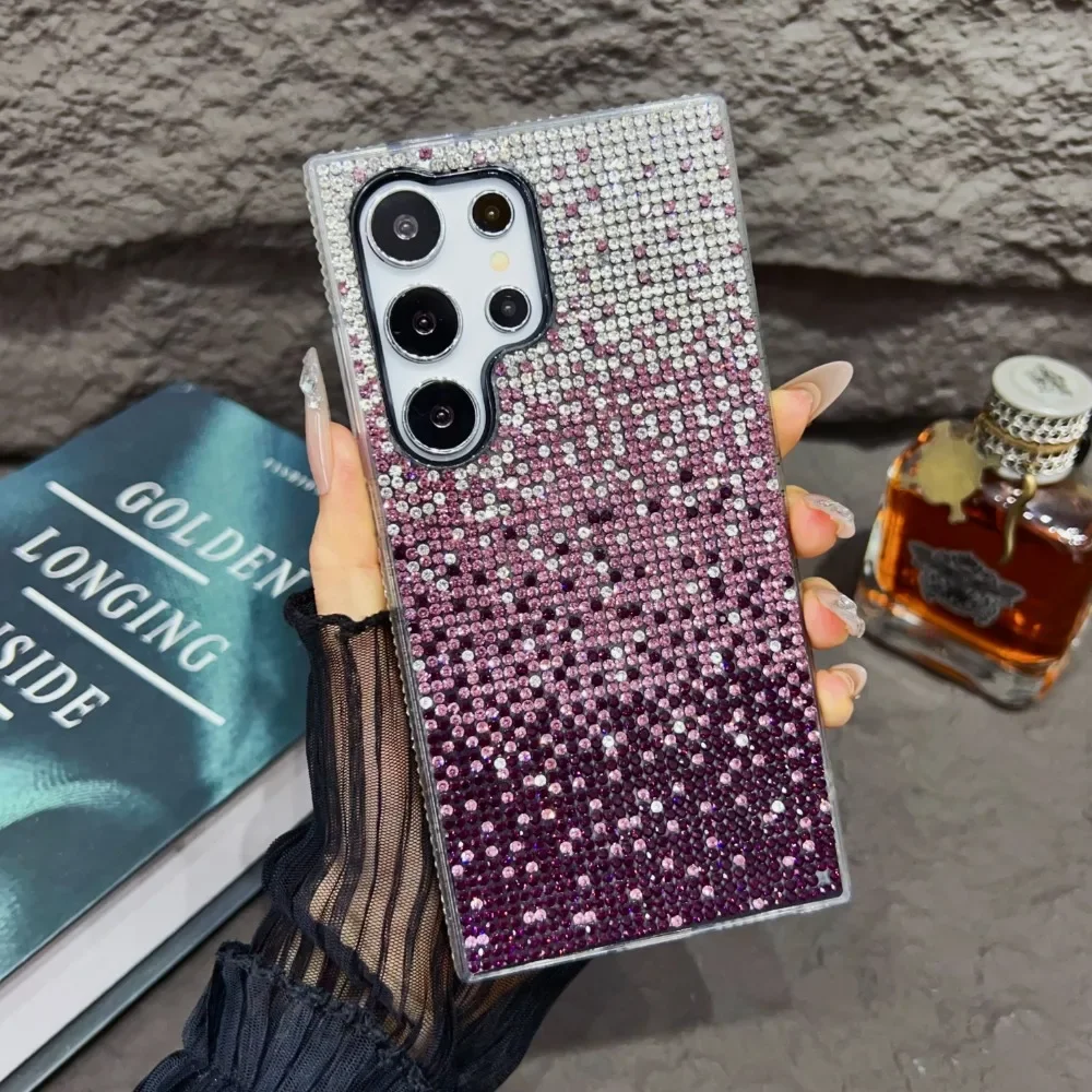 Luxury Glitter Diamond Inlay Case For Samsung Galaxy S24 S23 S22 S21 S20 Note 20 Ultra S10 Plus Pro Bling Rhinestone Soft Cover