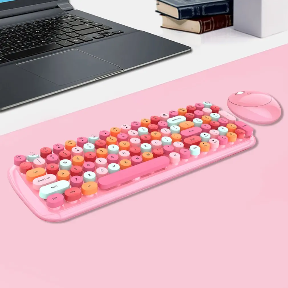 2,4g drahtlose Tastatur Maus Kit Schlüssel Tastatur Maus Set stumm für Frauen Mädchen Mini süße Macaron Tastatur und Maus für PC Laptop