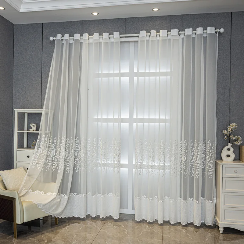 Simple Transparent Velvet Patchwork Embroidery Custom Size Luxury Fashion Curtains for Living Dining Room Bedroom Sheer