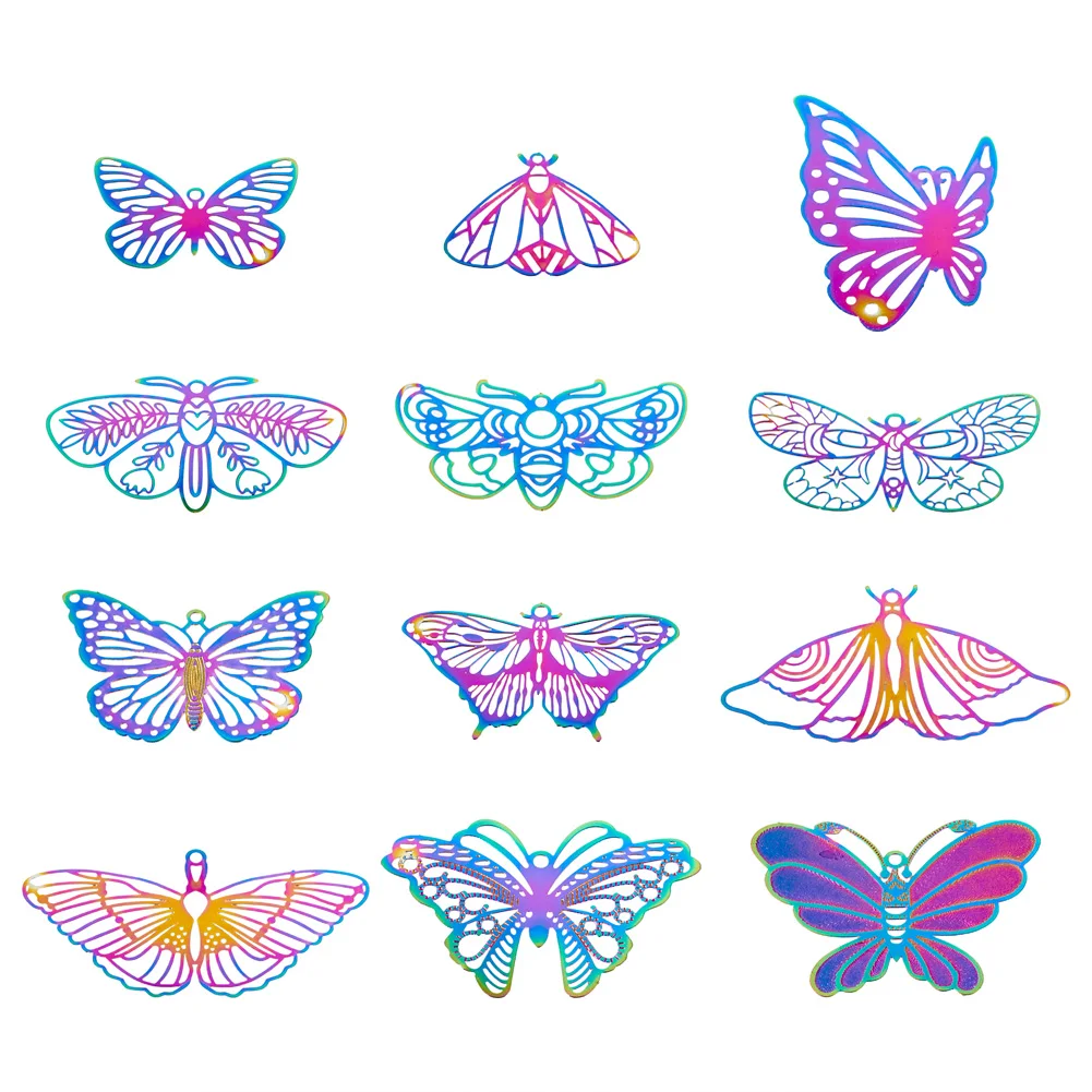 

48Pcs 201 Stainless Steel Butterfly Moth Pendants Etched Metal Embellishments Charms for Earring Keychain Jewelry DIY Findings