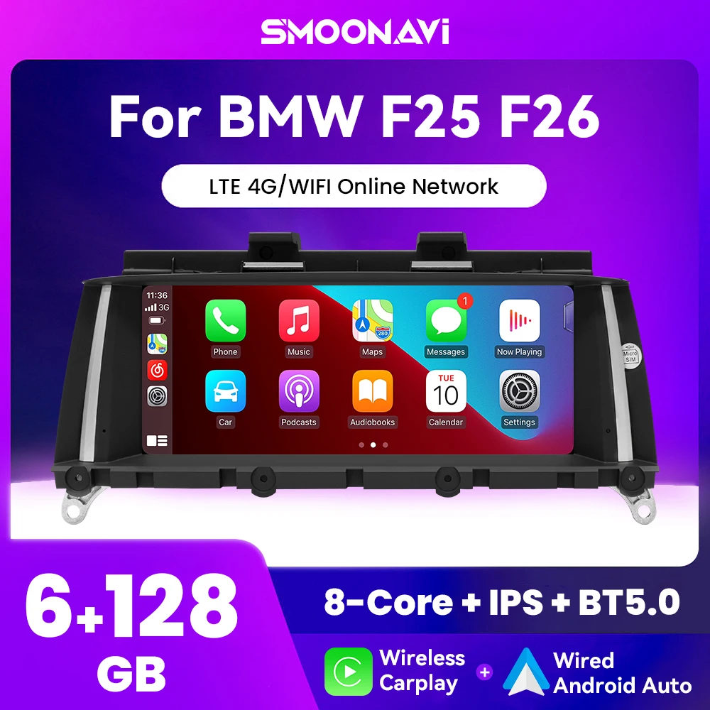 6GB 128GB Wireless Carplay Car Radio Multimedia For BMW X3 F25 X4 F26 CIC NBT Android 12 GPS Navigation IPS Screen Wifi RDS DSP