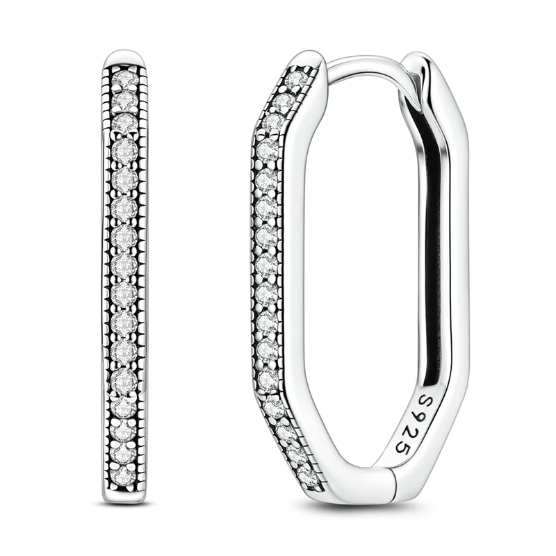 925 Sterling Silver Earrings Women Sparkling Minimalist Hexagonal Stone Hoop Earring For Anniversary Wedding Jewelry Gifts