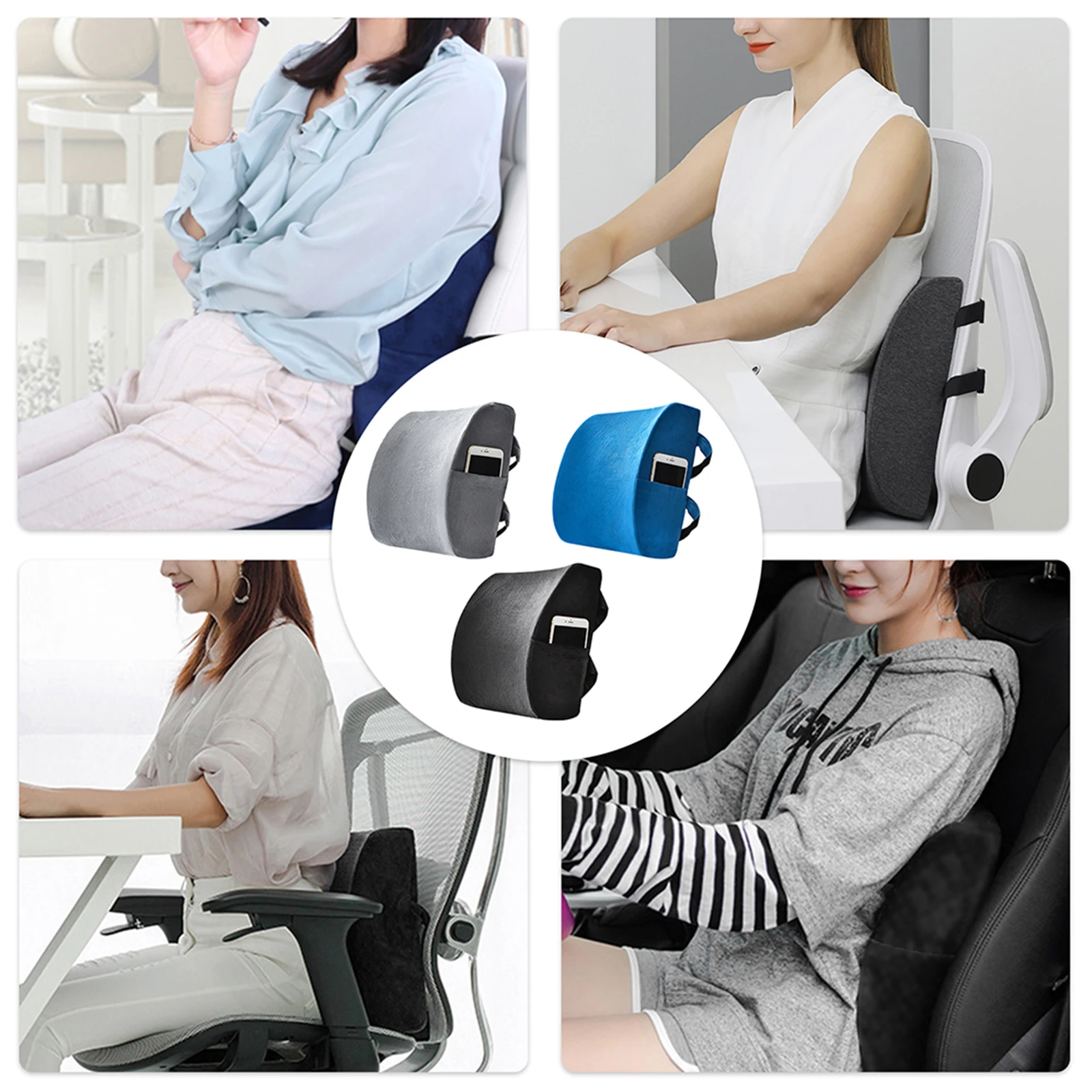 Back Support Cushion for Office Chair Large Perfect Cushion Memory Foam Lumbar Pillow for Car, Computer and Desk Seat