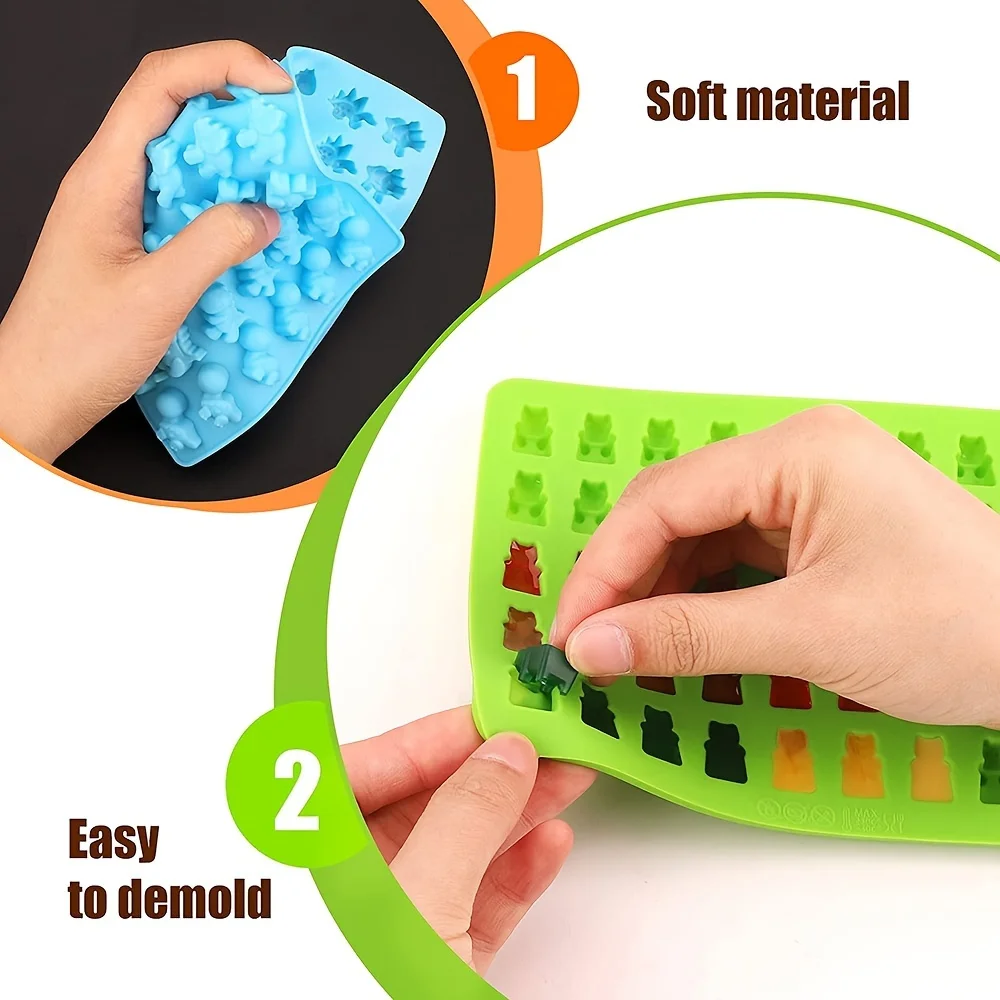 2/5pcs Gummy Bear Candy Mold Kit with 2 Droppers Silicone Non-stick Chocolate Molds DIY Multi-Shape Jelly Fondant Kitchen Tool
