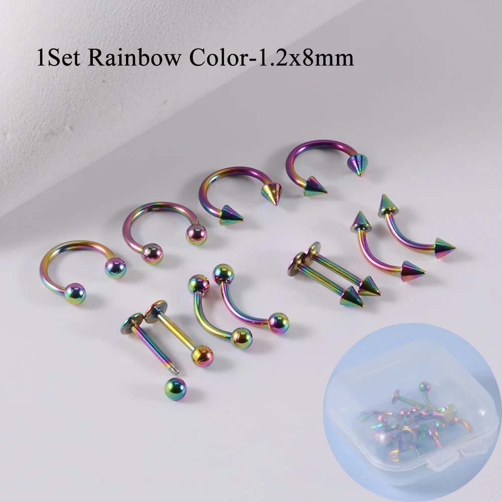 12 teile/satz Chirurgenstahl Silber Farbe Vergoldet Schwarz Regenbogen Ohr Nase Augenbraue Labret Grundlegende Piercing Schmuck Set 8mm