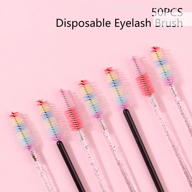 Pinceau applicateur de mascara arc-en-ciel, brosse à cils, applicateur d'extension de cils, outils de maquillage cosmétiques, 50 pièces