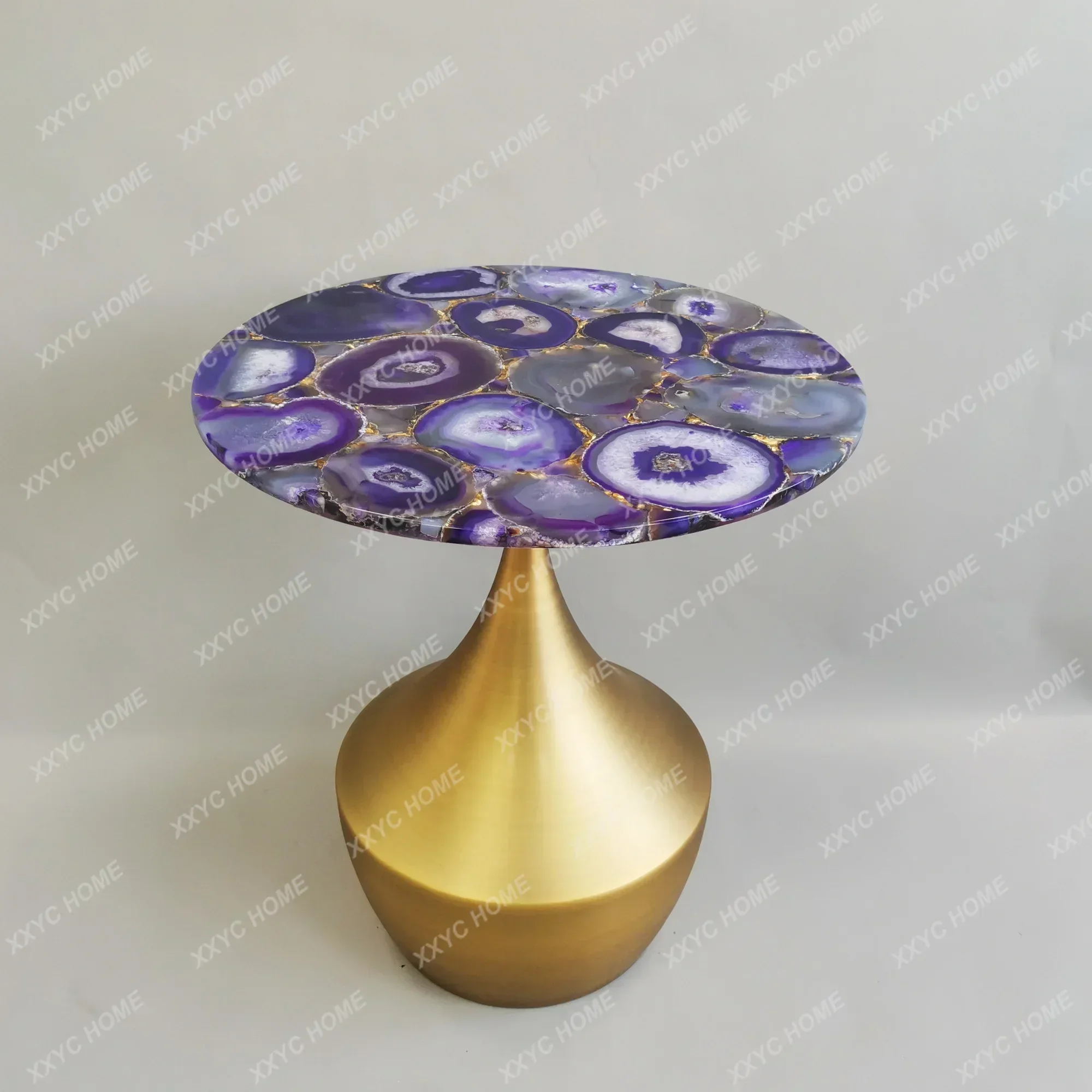 AALight Luxury Natural Agate Jade Pure Copper Special-shaped Coffee Table, Living Room Balcony Corner