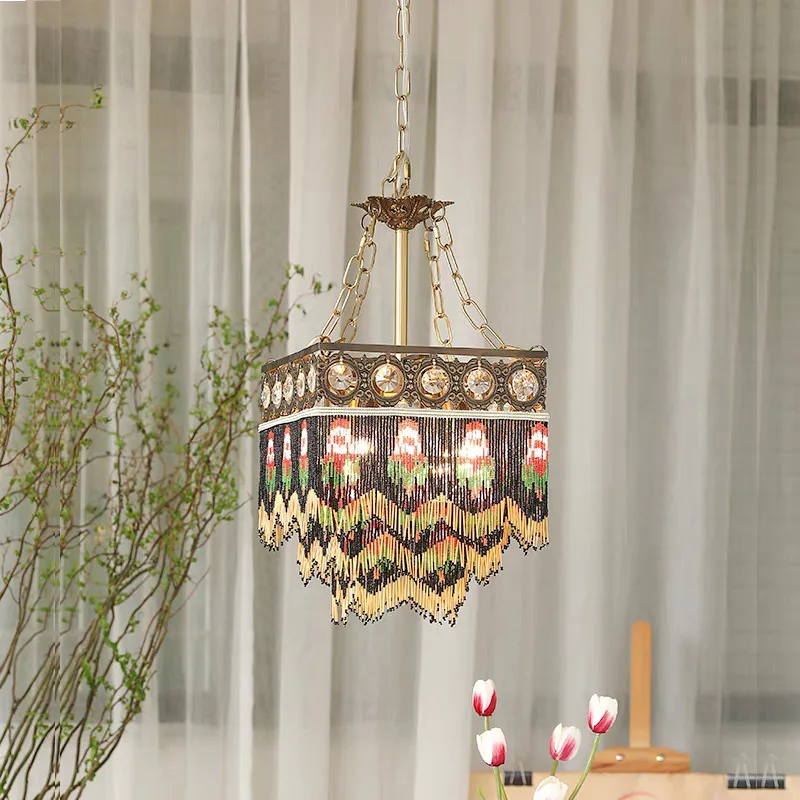 

French retro bedroom bedside chandelier rose all copper chandelier design sense restaurant study fringed small chandelier