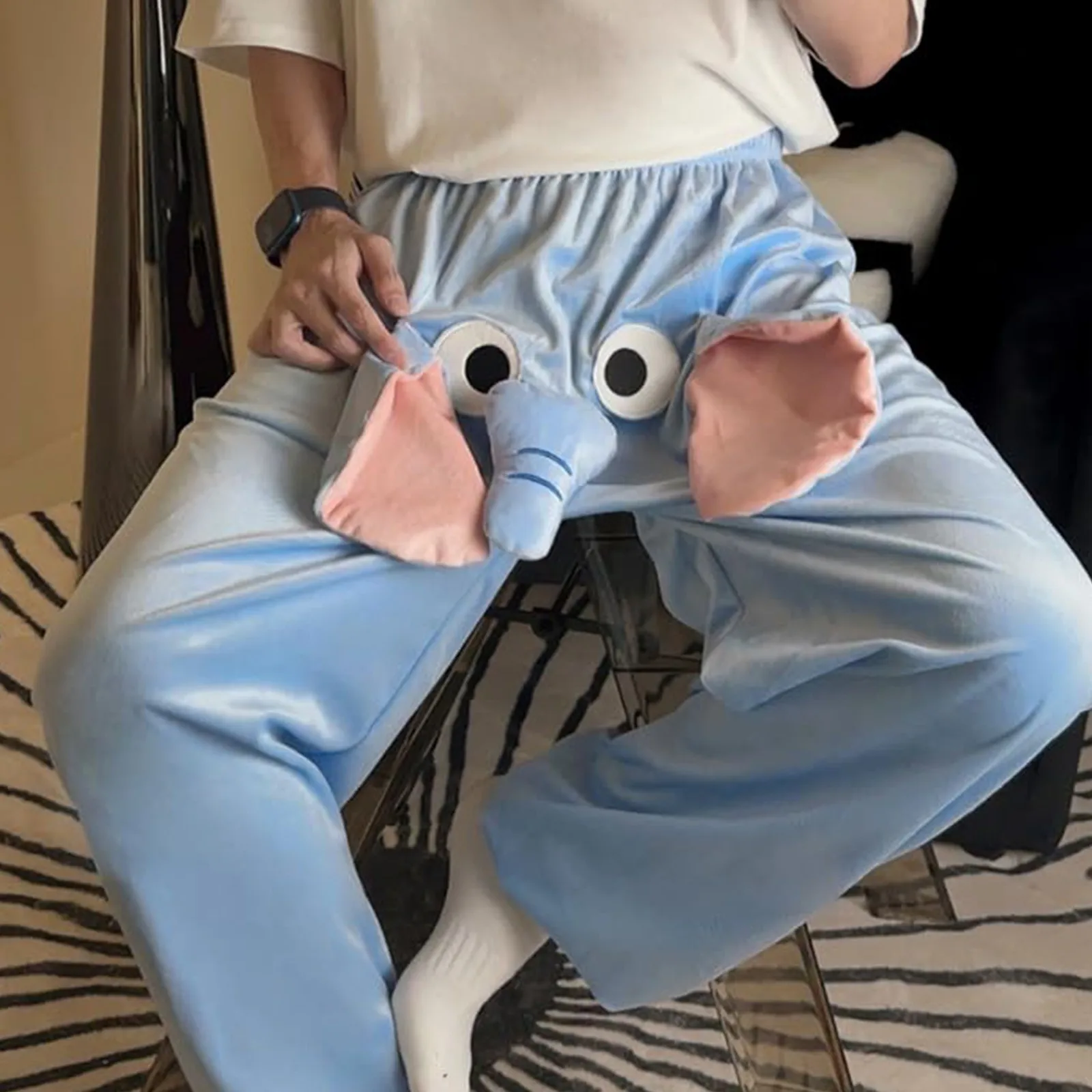 Couple Home Sleepwear Cute Flying Elephant Trunk Trousers Men Women Funny Loose Pajama Nose Knocking Shorts Funny Sleepwear 2024