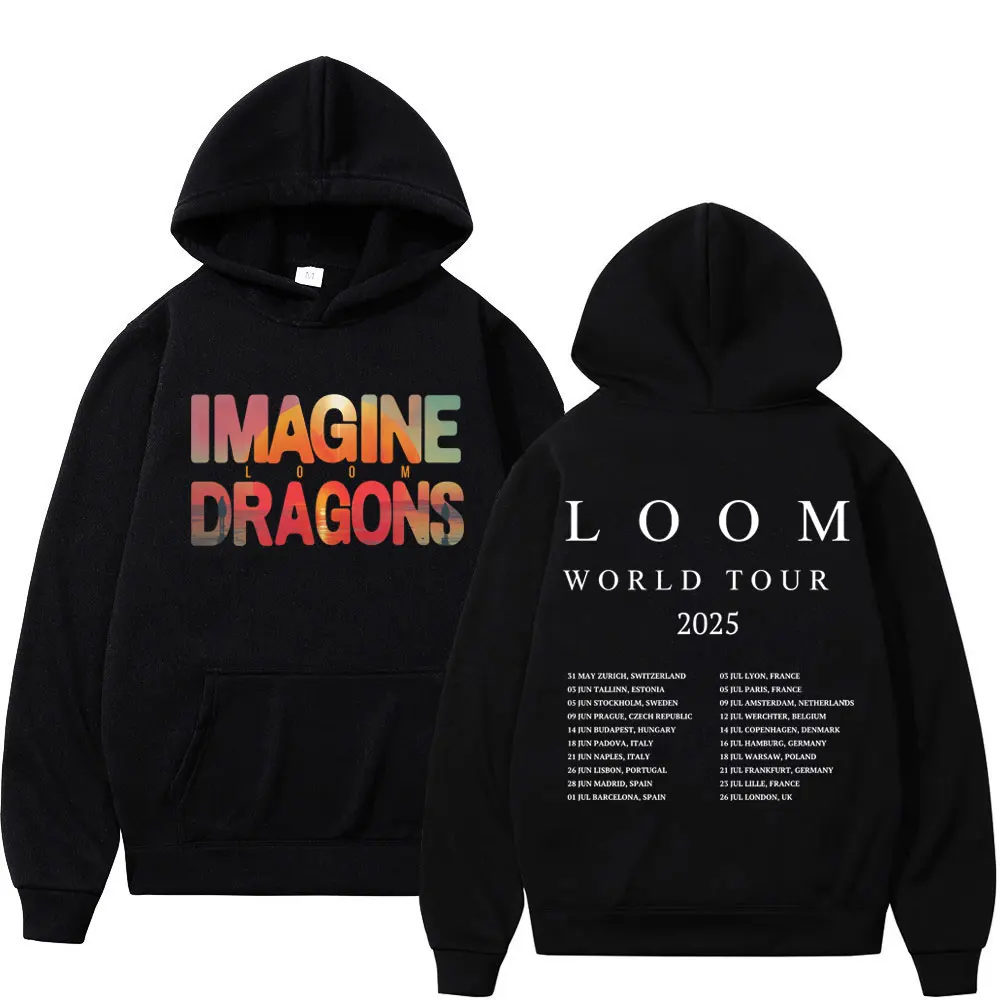 

Imagine Dragons Loom World Tour 2025 Hoodie Men Women Rock Hip Hop Vintage Hooded Sweatshirts Fashion Casual Oversized Pullovers