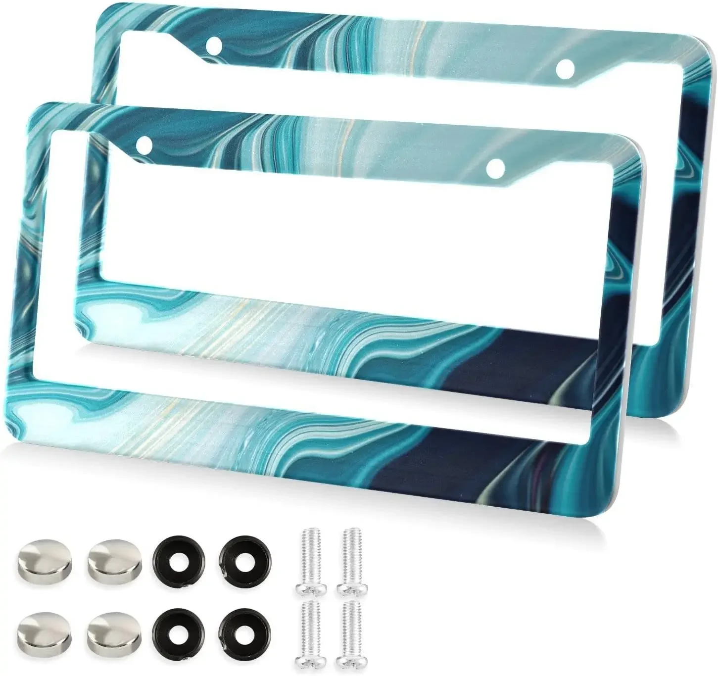 Galaxy Marble Pattern License Plate Frame 2 Pack License Plate Holder with 2 Holes Car Tag Frame for Women Men US Vehicles