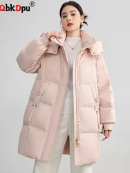 Winter Warm Hooded Thicken Abrigos Tops Women Casual Zipper Mid Length Down Cotton Jackets Korean Fashion Long Sleeve Coats New