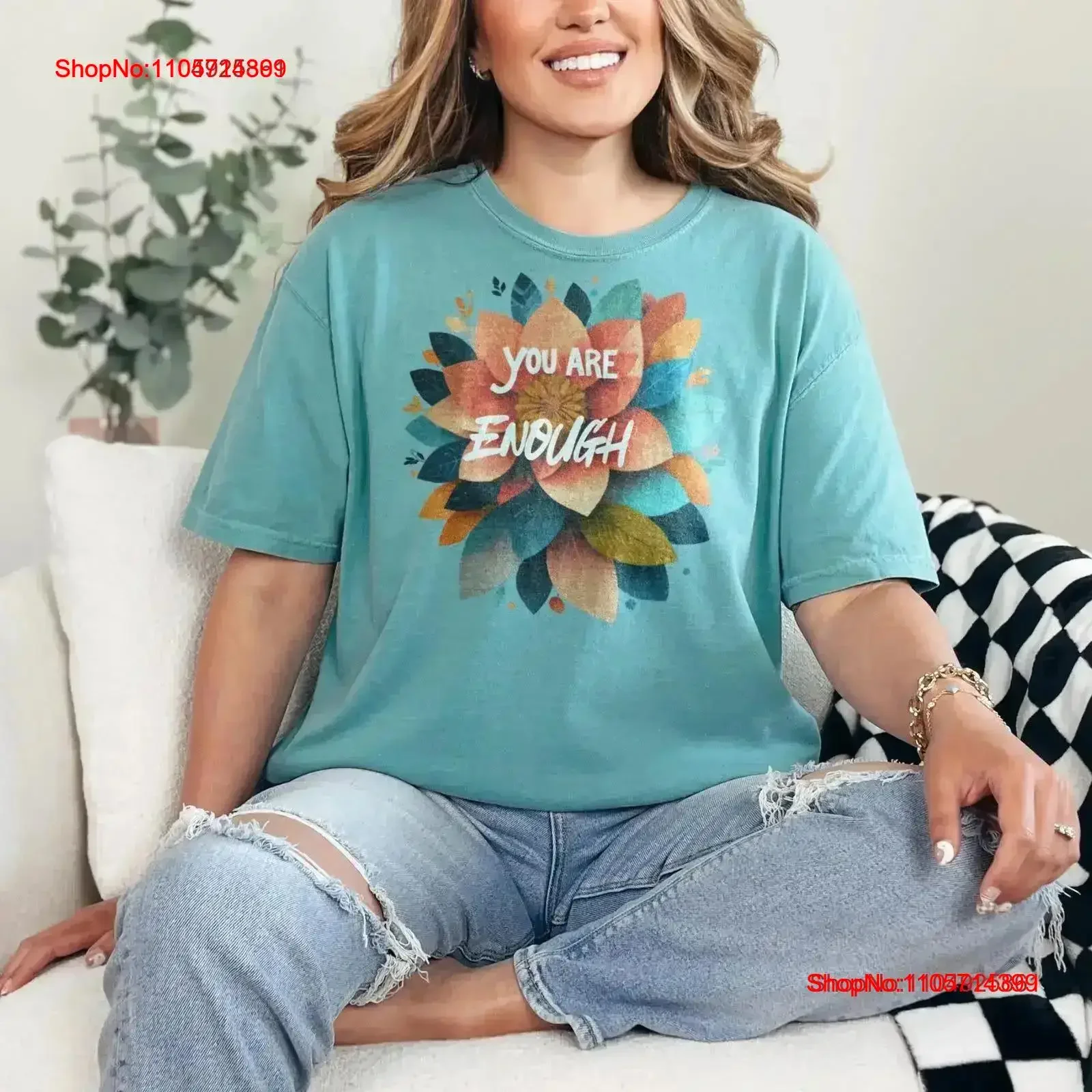 Motivational shirt You are enough positive thoughts trendy mental health matter preppy vintage Washed designer clothes graphic