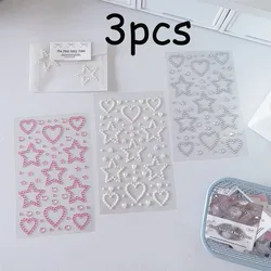 Pegatinas de diamantes de imitación 3D, 3 hojas, Pegatina autoadhesiva para la cara, pegatina de maquillaje dulce, Parche de perlas artificiales DIY en forma de corazón y estrella