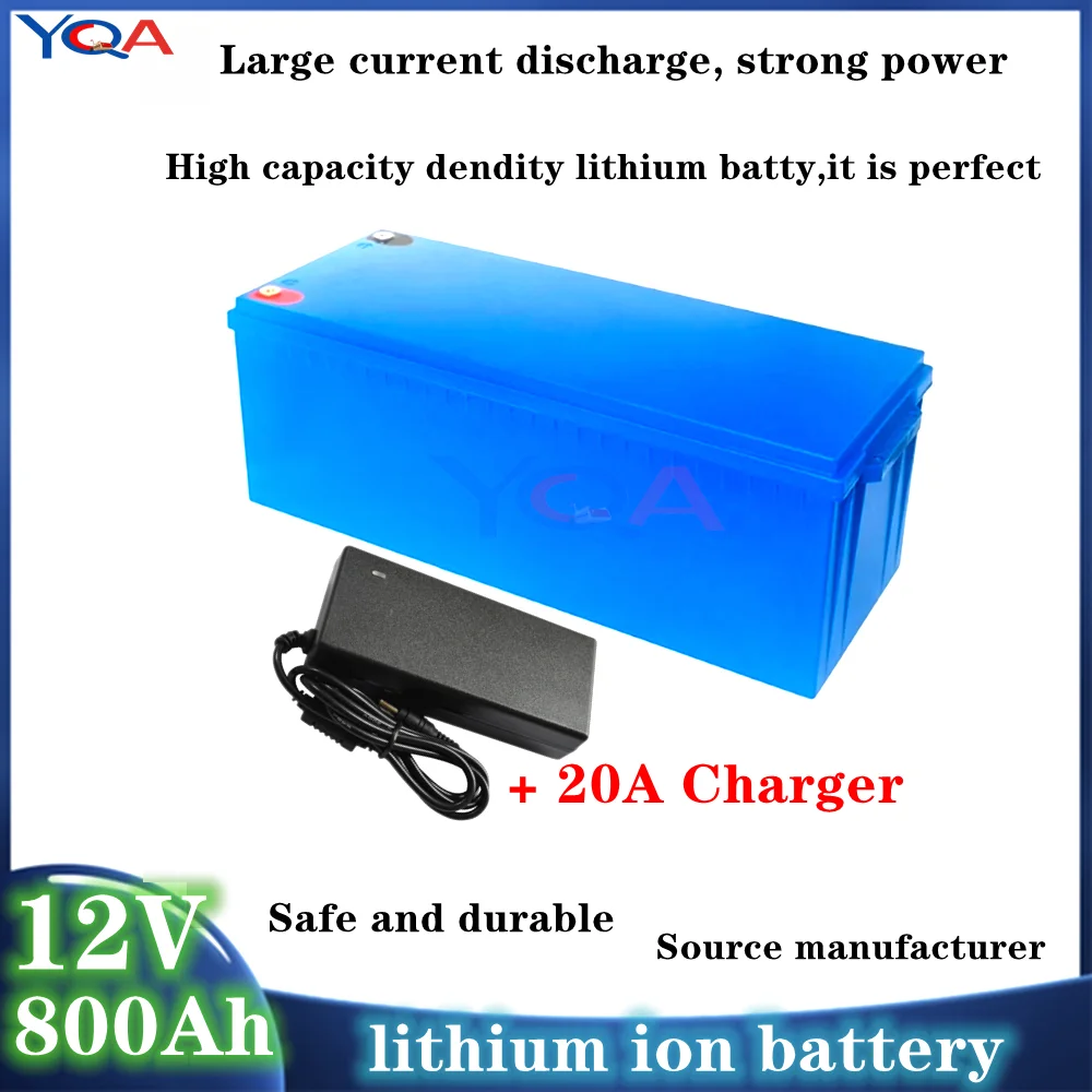 Waterproof li ion 12V 800AH lithium ion battery with BMS for golf cart backup power Solar energy storage MPPT + 20A Charger