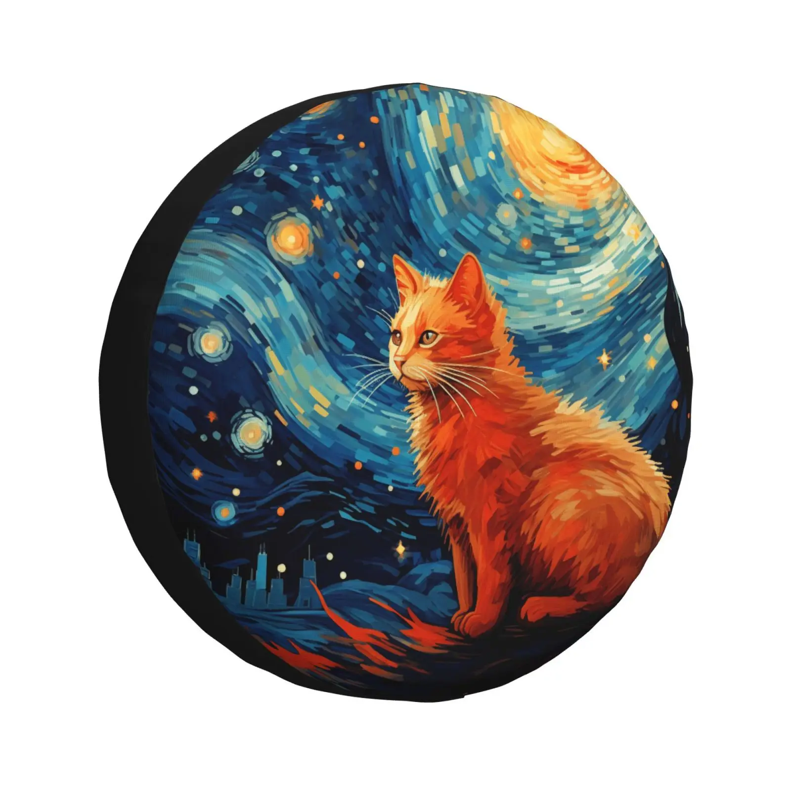 

Van Gogh Starry Night Cat Spare Tire Cover 4WD 4x4SUV Wheel Protection Cover Automotive Parts 14 15 16 17 Inches