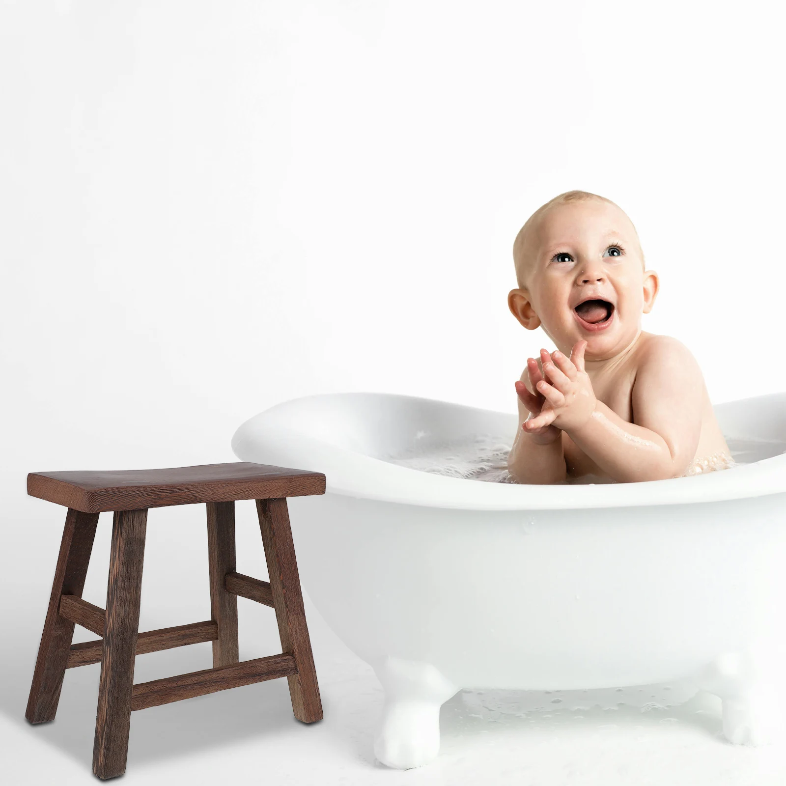 

Solid Wood Children's Step Small Bench Seat Chinese Style Bathroom Potty Baby Square Bar Foot for Kids for Kitchen