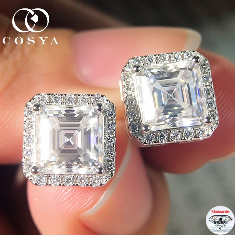 

COSYA 7*7MM 2CT Asscher Moissanite Diamond Earrings For Women 100% S925 Silver D VVS Sparkling Lab Grown Ear Stud Party Jewelry