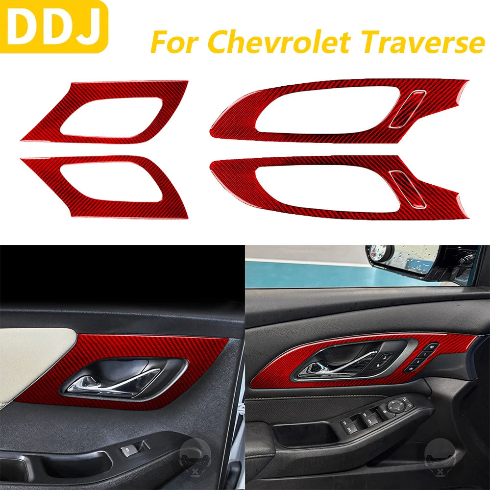 

Для Chevrolet Traverse RS LT 2018-2023 красная внутренняя дверная ручка из углеродного волокна, набор отделки, автомобильные аксессуары, наклейка