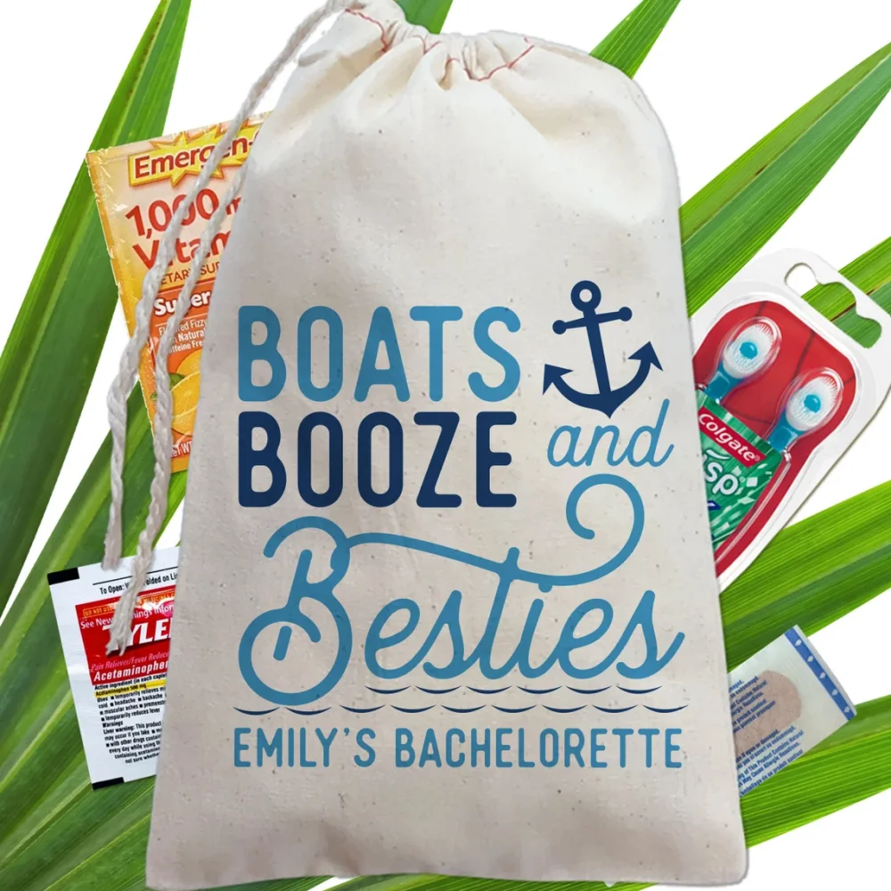 25 pcs Party Favor Bags, Boats Booze Besties Custom Gift Bags, Let's Get Ship Faced/Nauti Bridesmaid Jewelry Bag, Cruise Trip