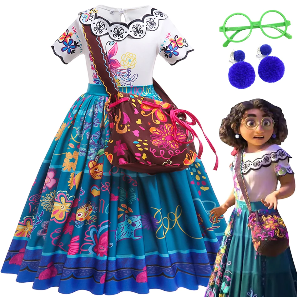 

Disney Mirabel Isabela Costume for Girls Princess Dress Suit Cosplay Encanto Carnival Birthday Party Wreath Clothes Bag Charm