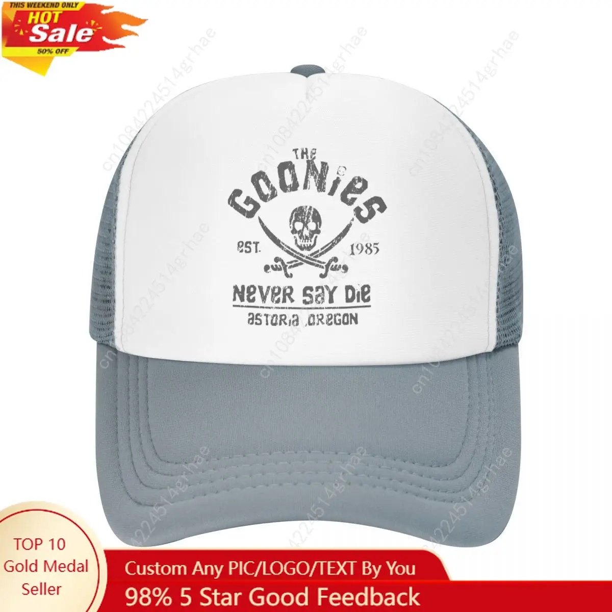 

The Goonies Never Say Die Trucker Cap Men Women Sport Skull Hat Adjustable Polyester Mesh Baseball Cap Wholesale New