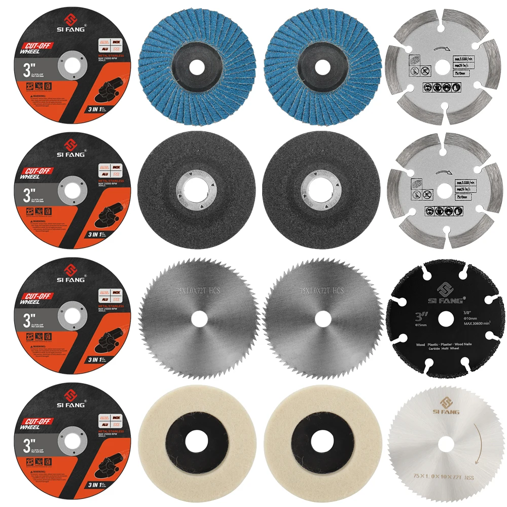 

16pcs 3 Inch Cutting Disc 75mm Grinding Wheel Metal Woodworking Stone Marble Cutting Grinding Saw Blade For Mini Angle Grinder