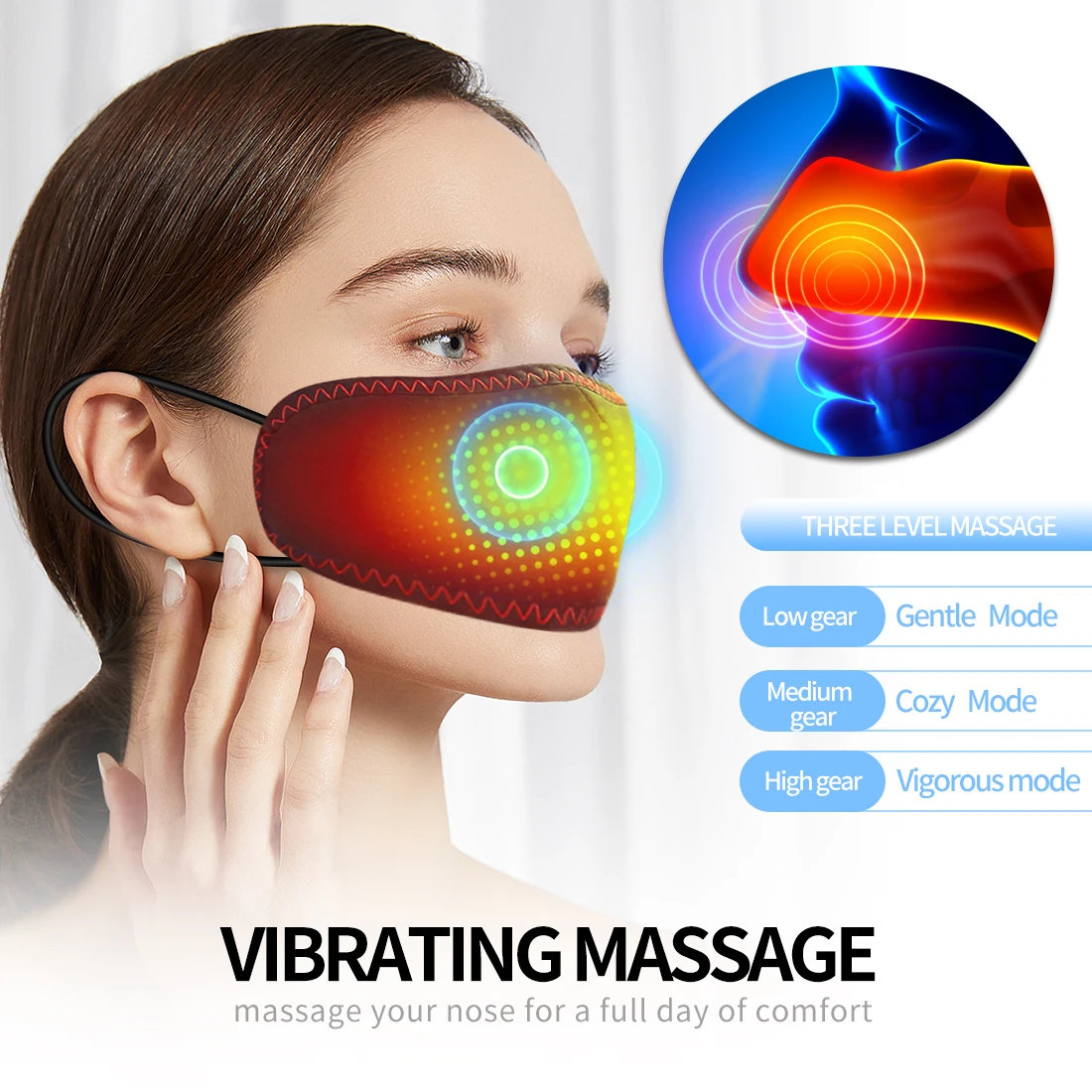 Electric Heating Nose Pad Winter Nose Warmer 3 Temperature Settings Hot Compress Face Cover for Stuffy Allergic Rhinitis