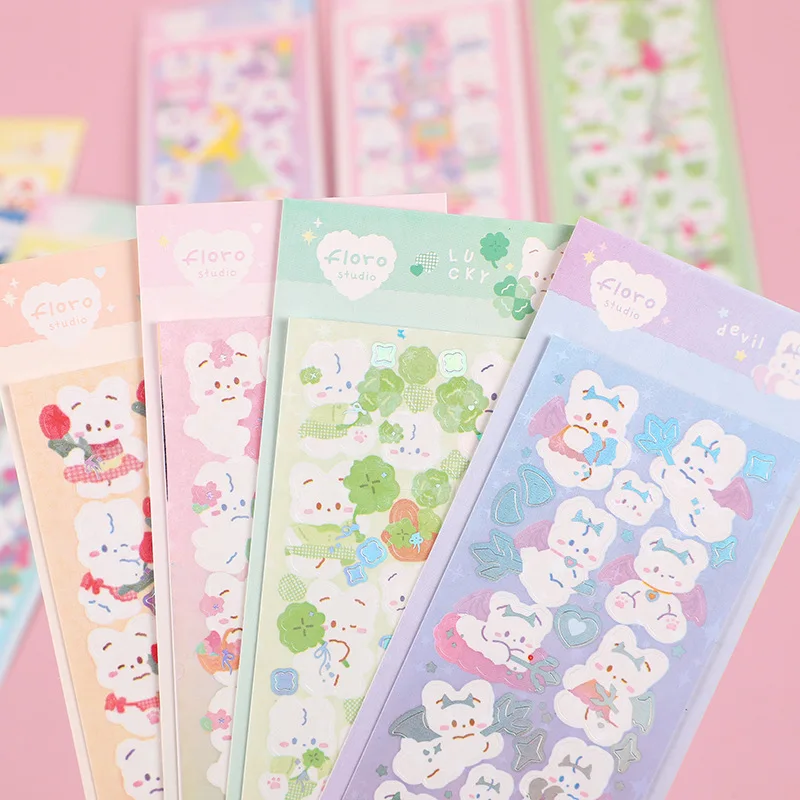 Korea Ins Mint Floro Rabbit Series Gooka Sticker Hot Silver Laser Sparkle Hand Account Decoration Creative Sticker