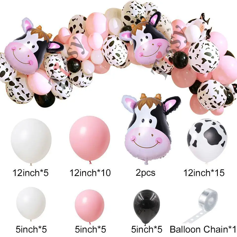 48pcs Farm Animal Cow Theme Party Decoration Balloon Set with Cow Print Balloon for Children\'s Birthday Decoration