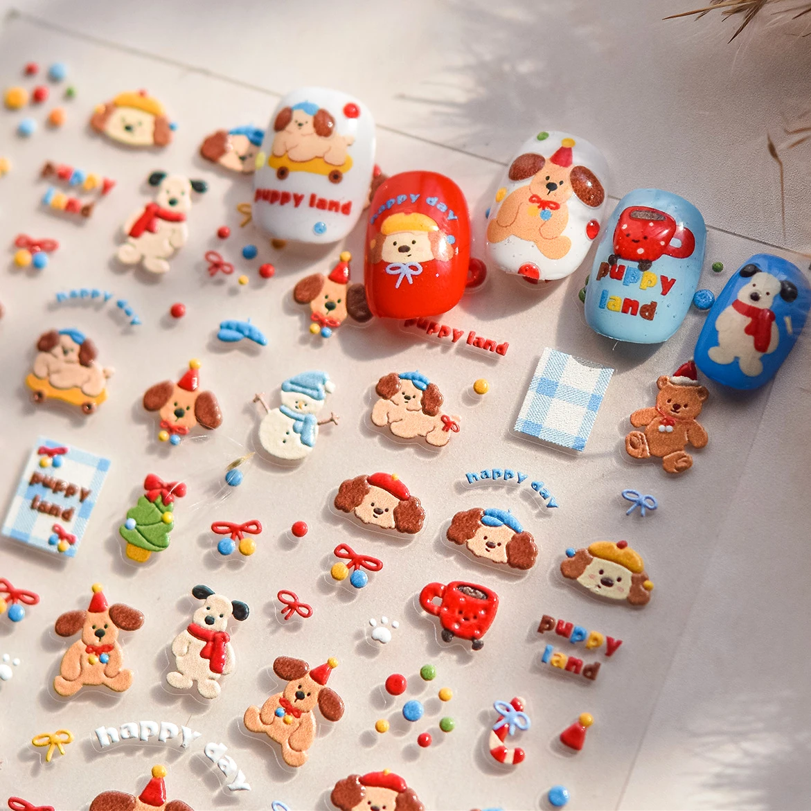 Dog Tribe Puppy Land Bowknot Cherry Snowman Paw Cup Skateboard Christmas Tree Bear Self Adhesive Nail Art Sticker Manicure Decal