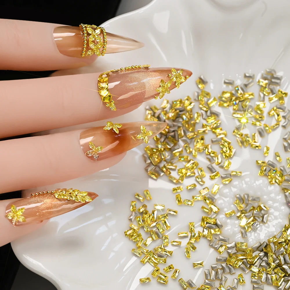 100 pièces 3D carré/oeil de cheval/blé or Nail Art strass 1.5/2/5.5mm fond pointu or ongles diamant scintillant or ongles gemme