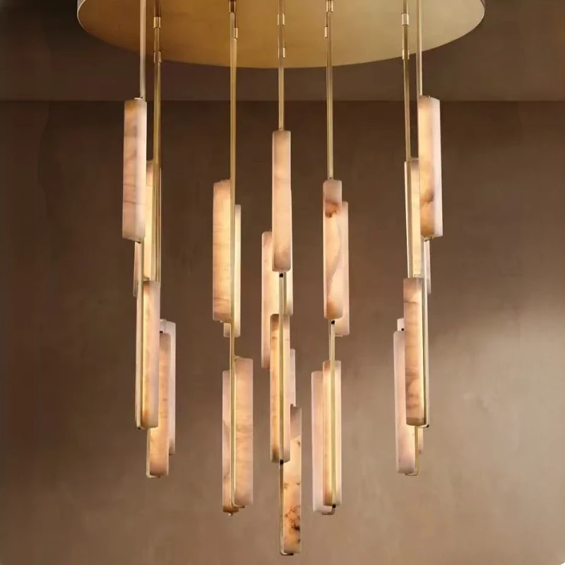 

BOSSEN Modern Dimmable Marble Chandelier Luster Gold Brass Ceiling Light for Living Room Pendant Lamp for Bedroom Dining Room