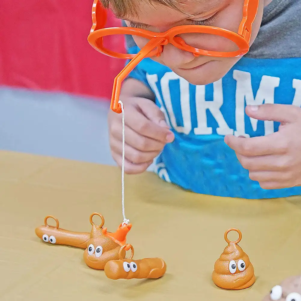 Funny Poop Fishing Game Kids Glasses Hook Poops Game Party Props Glasses Hanging Poop Head Sports Office Interactive Toys