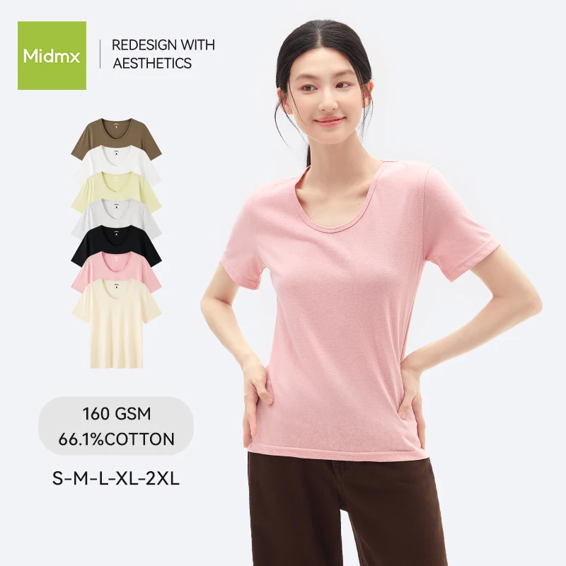 Snowflake Cotton Slightly Sheer U-Neck T-Shirt, New Summer Style, Simple, Loose, Versatile, Skin-Friendly Top
