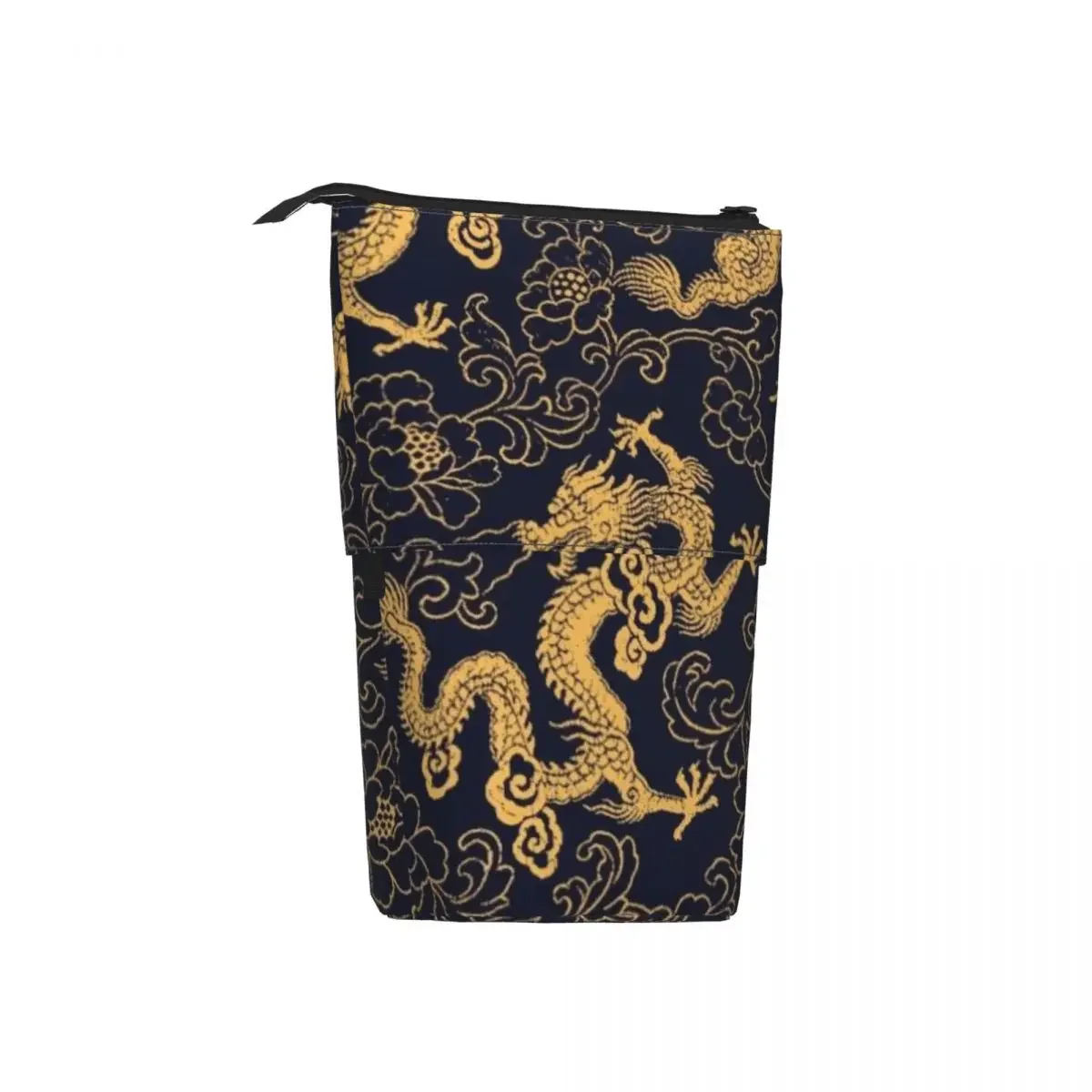 Chinese Traditional Golden Dragon Reversible Pencil Case Pen Holder StorageLarge StoragePen Box Pencil Bag for Boys Girls School