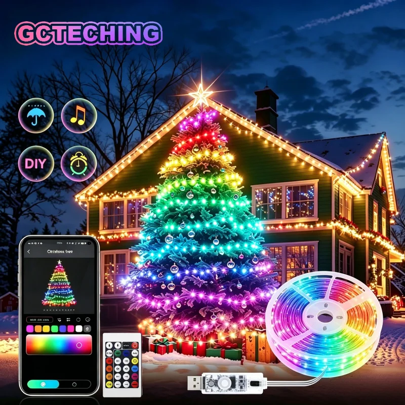 20M WS2812B Addressable RGB LED String Lights, Bluetooth Dream Color Fairy Lights 5V DC for Christmas Party Decor