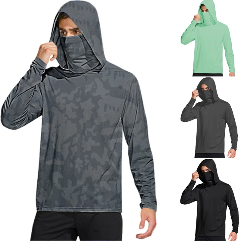 Quick Drying Hooded T-Shirts Men'S Long Sleeved Sports Cycling Top, Running, Fitness, Football Training UPF50+ Basketball Shirt