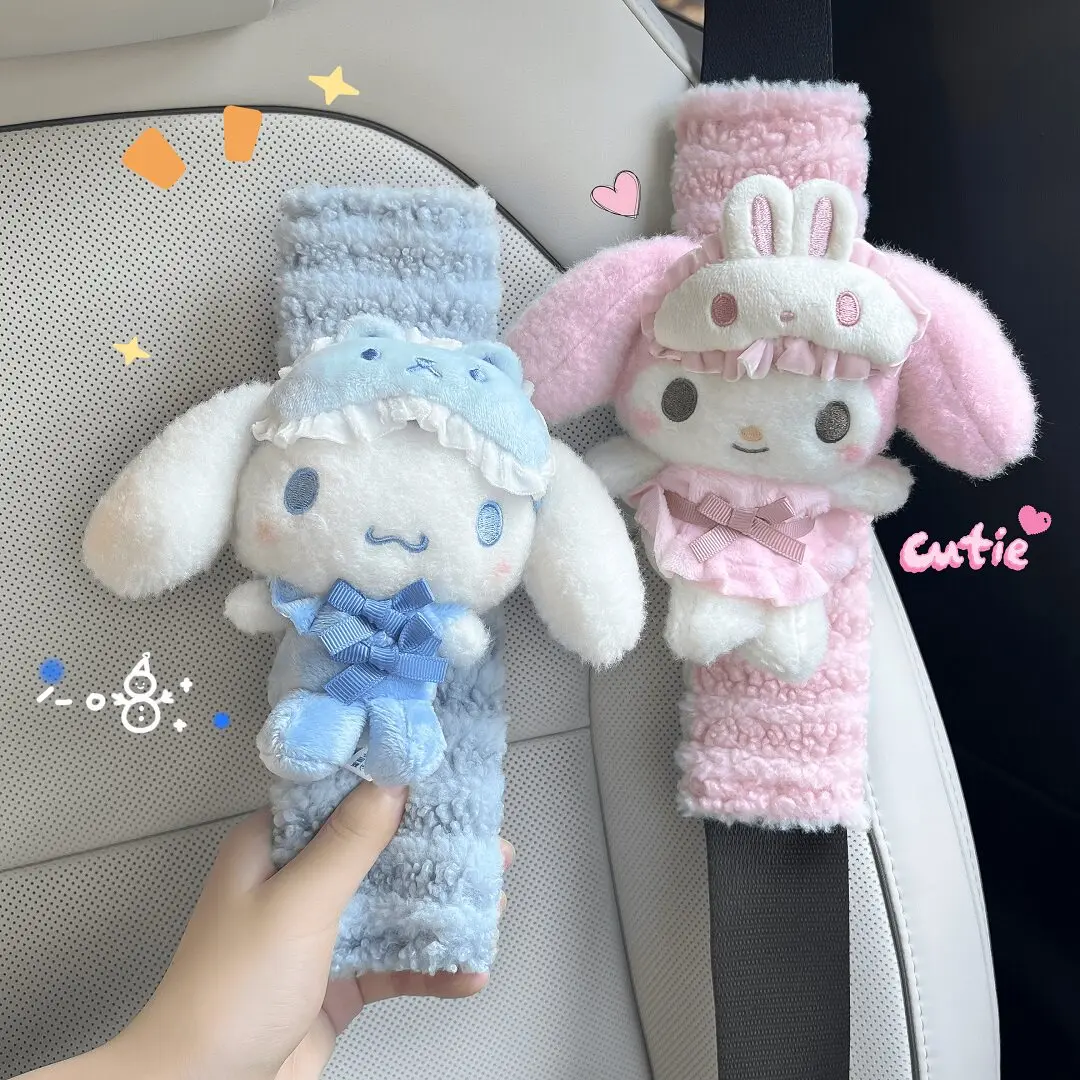 

Sanrio Car Seat Belt Covers Plush Doll Soft Velvet Shoulder Pad Safety Belt Cover for Adult Kid Car Tissue Box